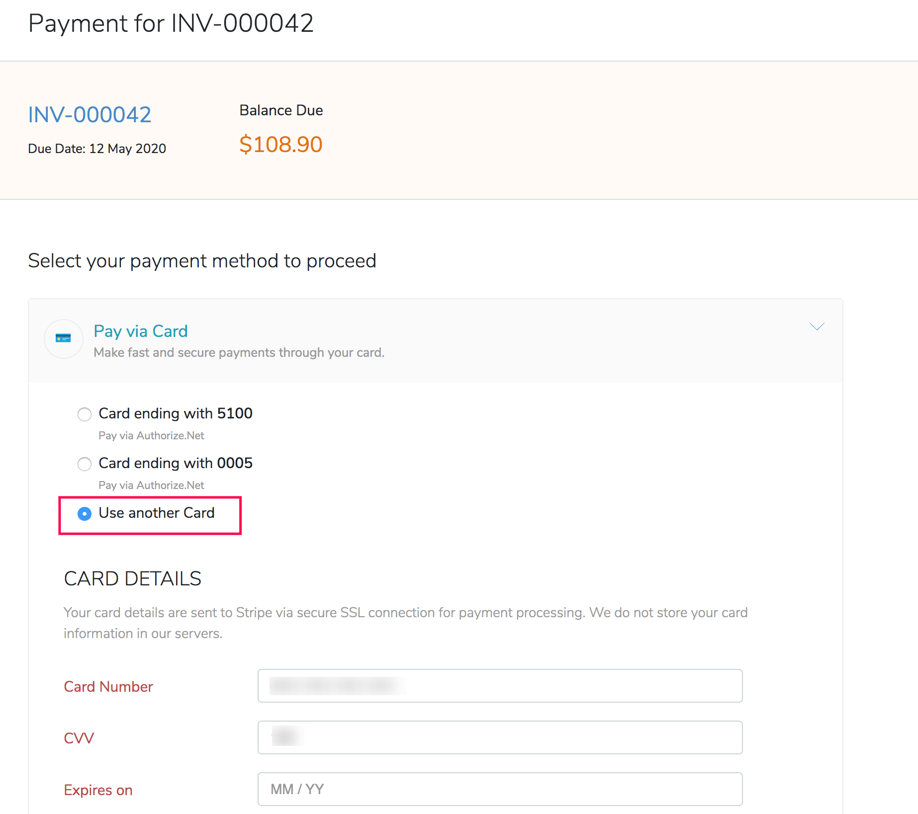 Pay using different card