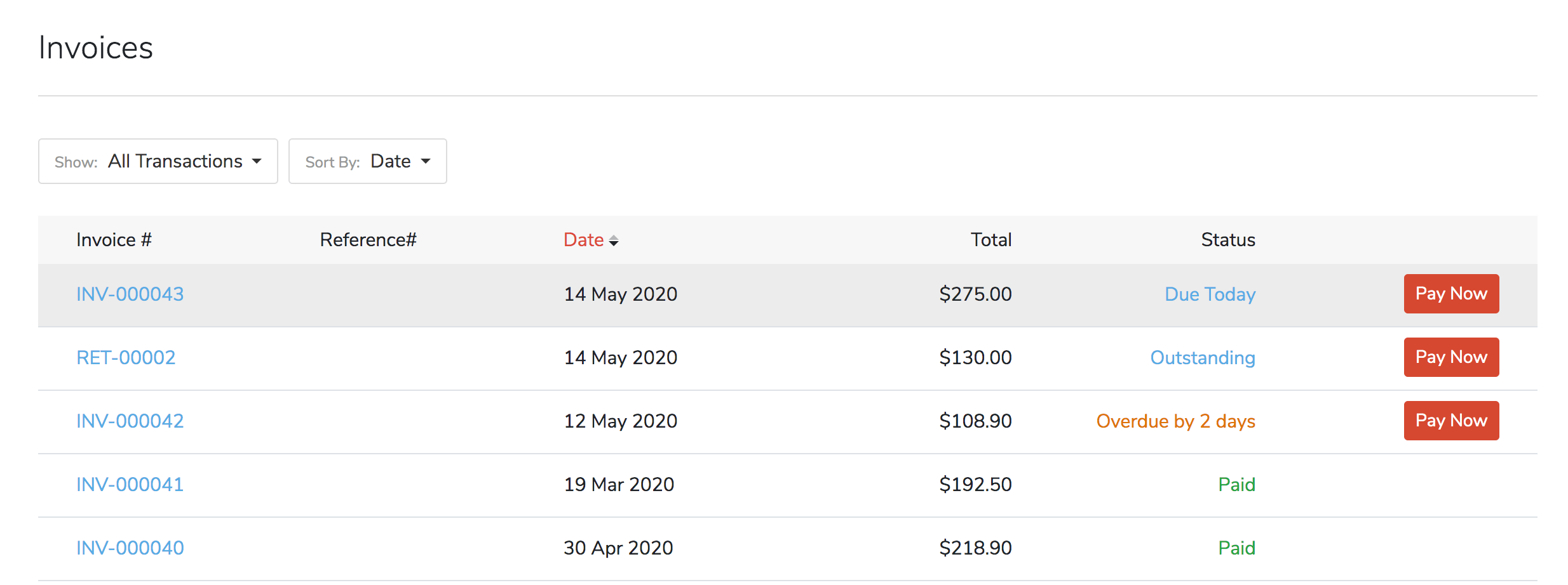 Pay invoice via portal