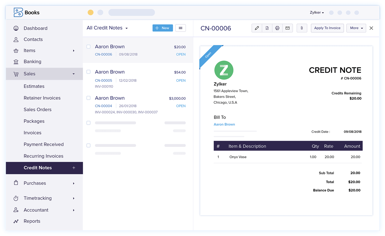 Credit Notes & Invoice Refunds - Invoicing and Bookkeeping Software | Zoho Books