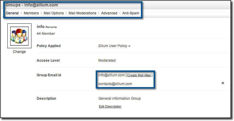 zoho mail convert user to group