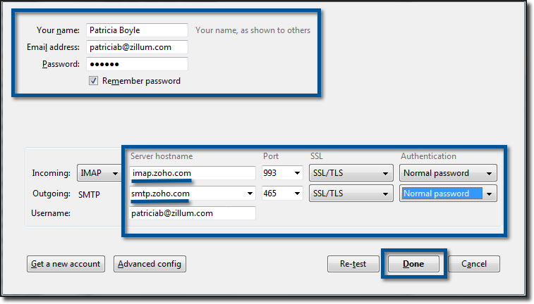 zoho outlook application-specific password