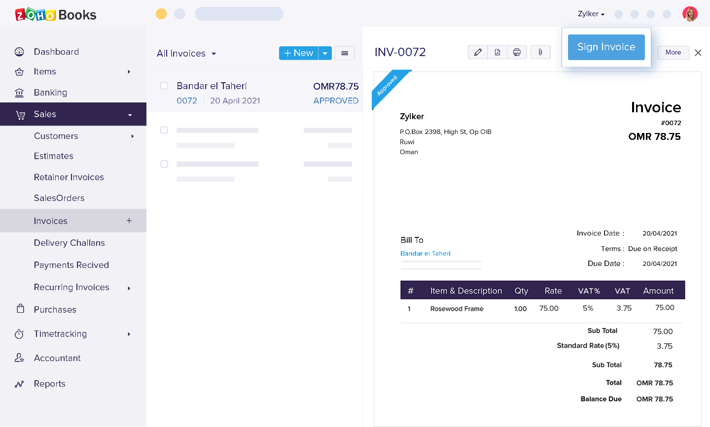 Invoice Digital Signature - Accounting and Billing Software for Small Business | Zoho Books