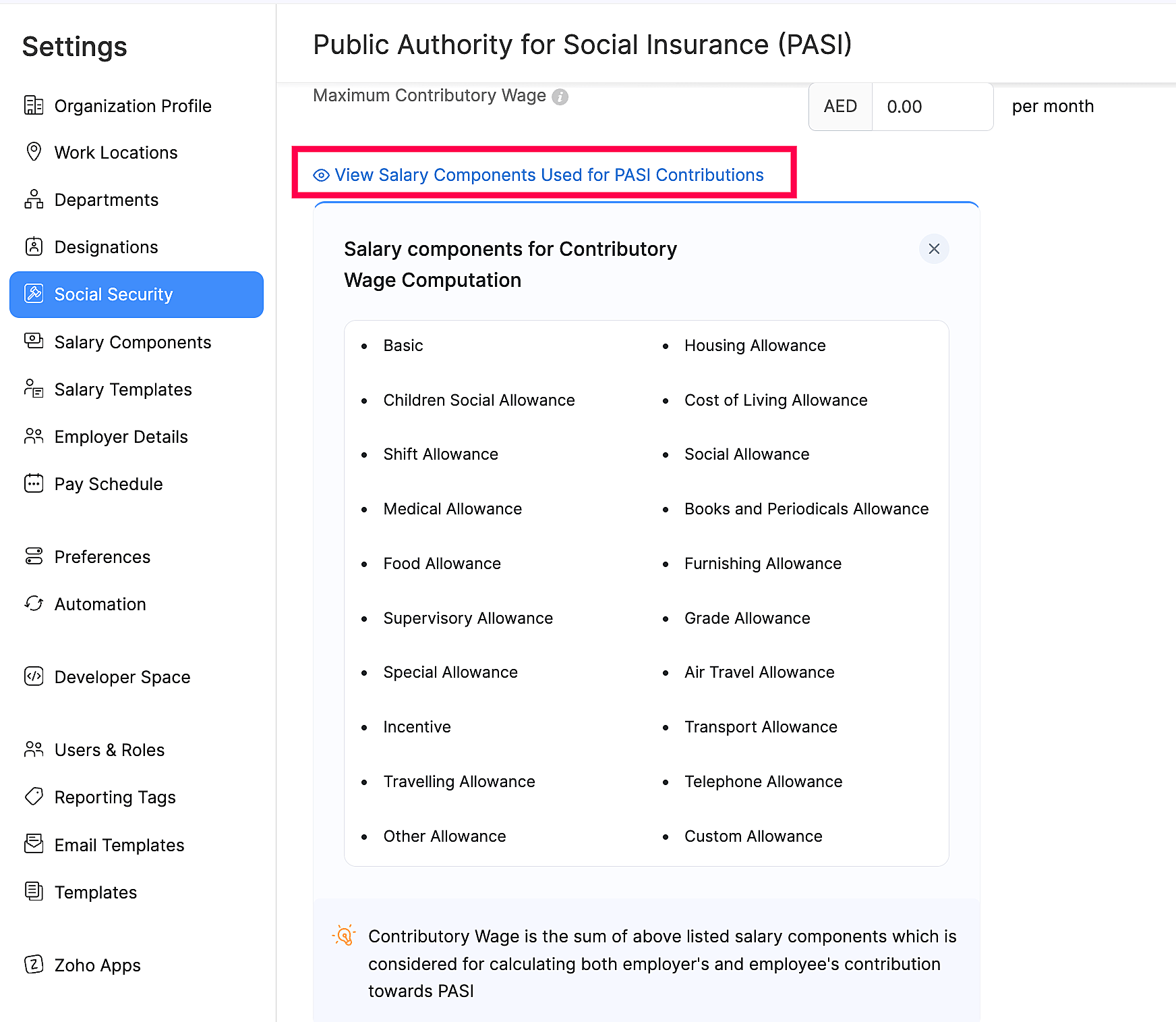 Public Authority for Social Insurance (PASI) in Oman Zoho Payroll