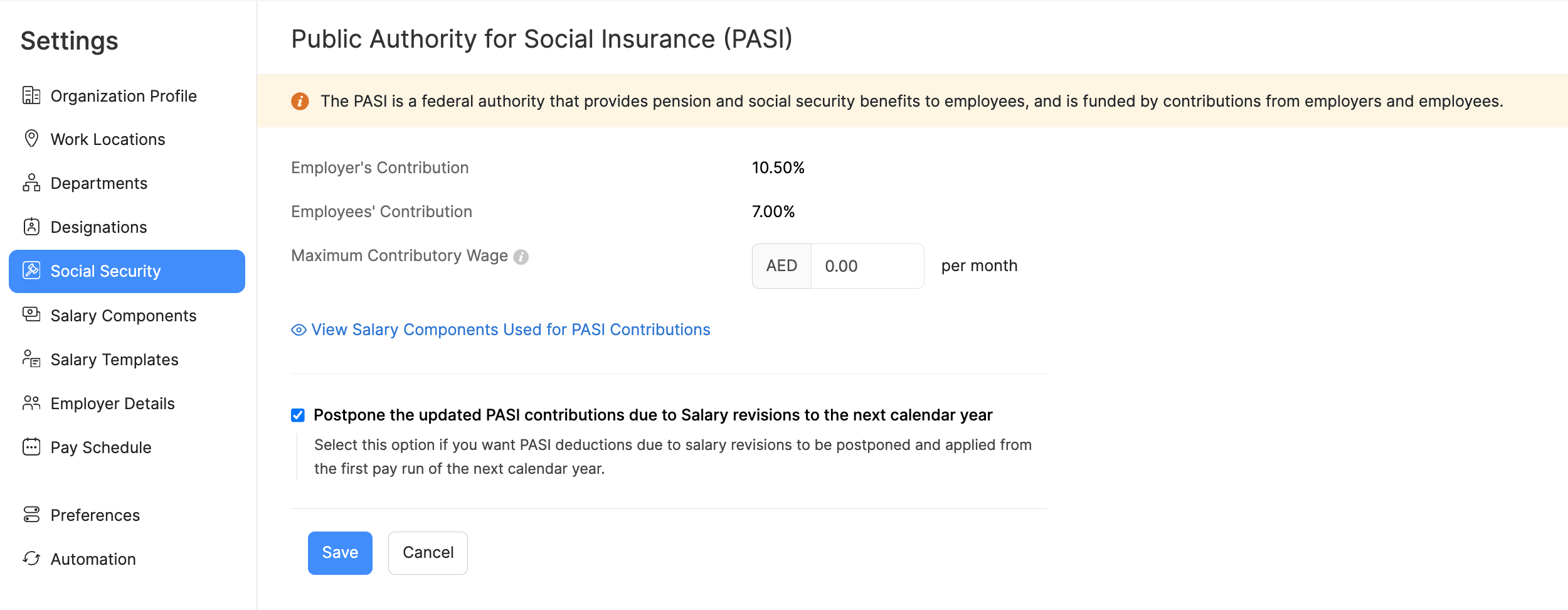 Public Authority for Social Insurance (PASI) in Oman Zoho Payroll