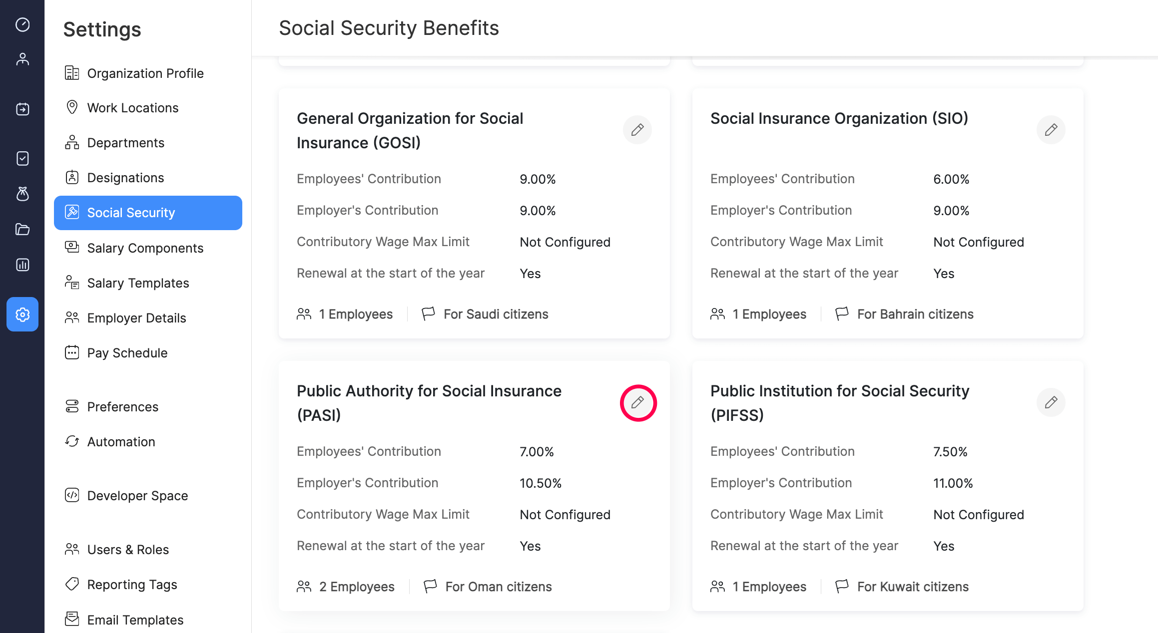 Public Authority for Social Insurance (PASI) in Oman Zoho Payroll