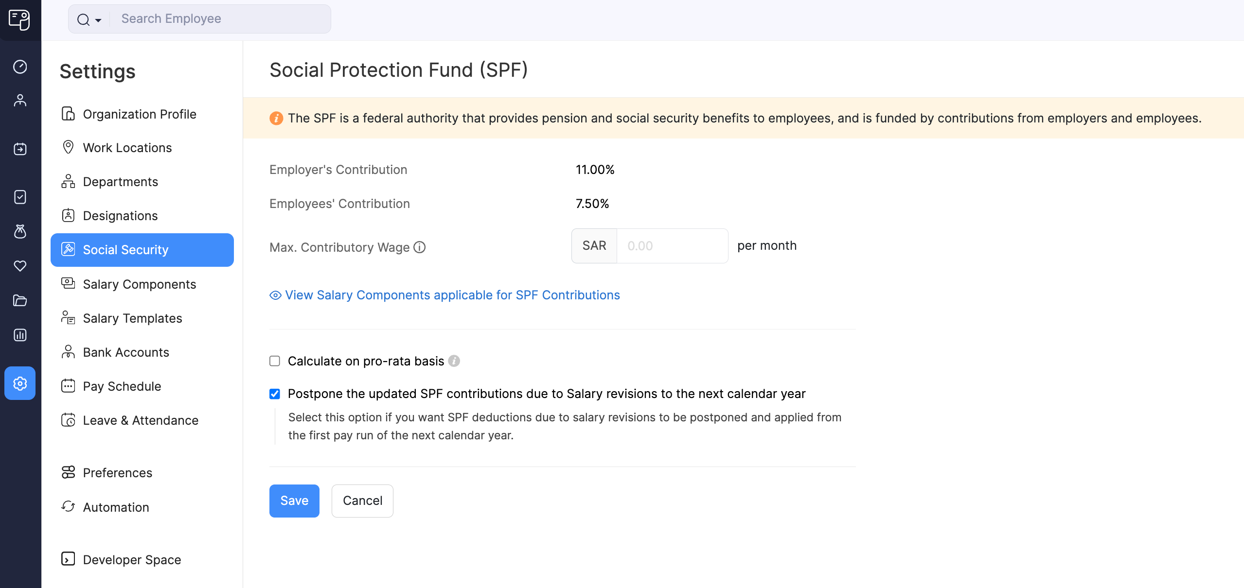 Configuring Social Protection Fund (SPF) in Zoho Payroll