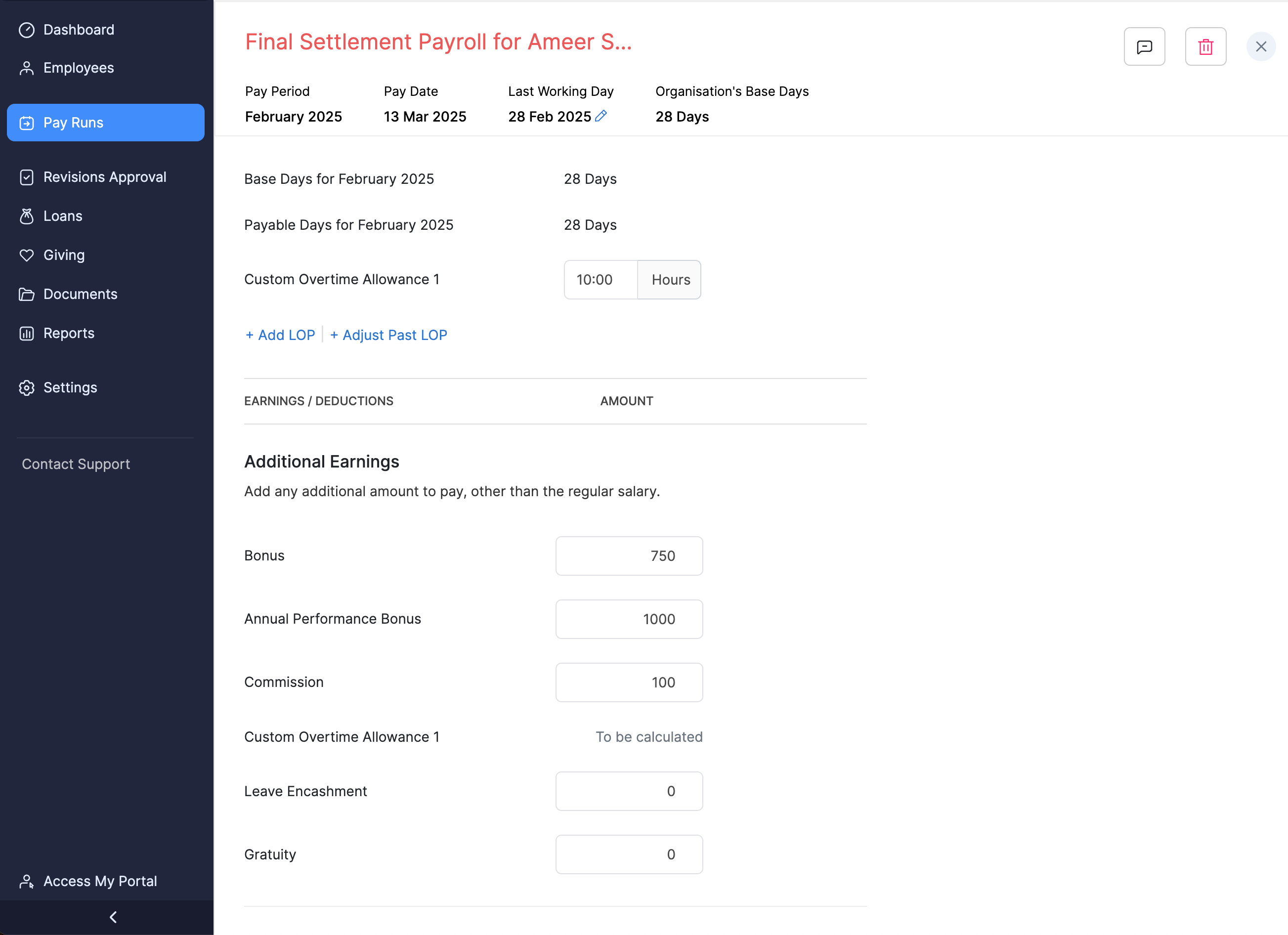Final Settlement Payroll in Zoho Payroll