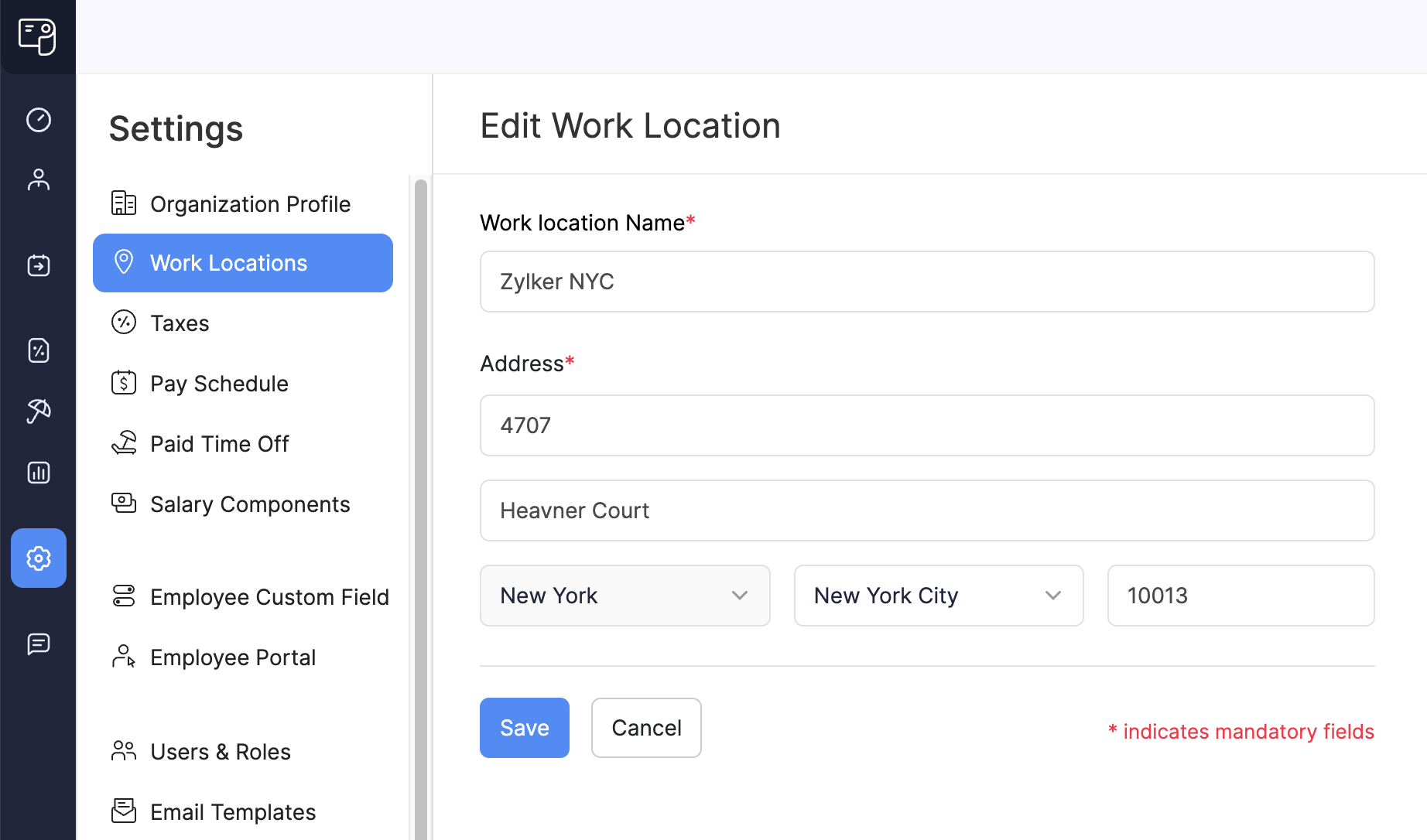 Enter Work Location Details in Zoho Payroll