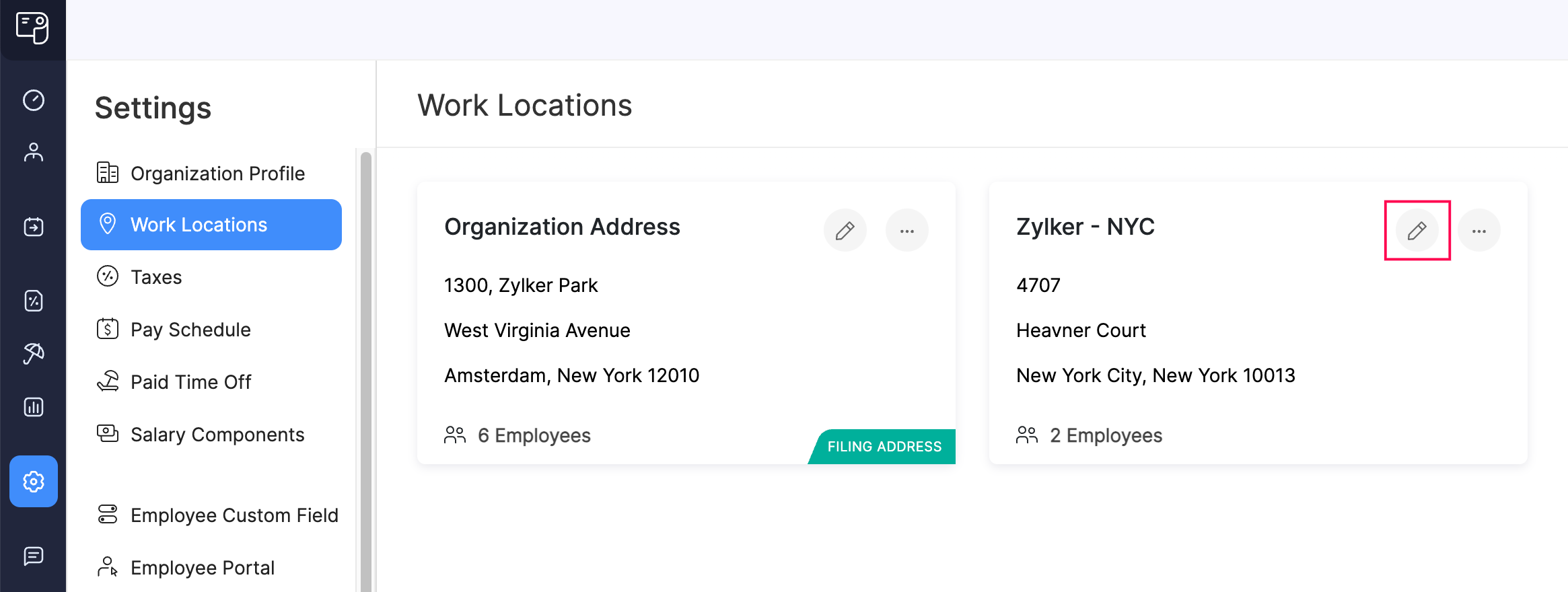 Edit Work Location Details in Zoho Payroll