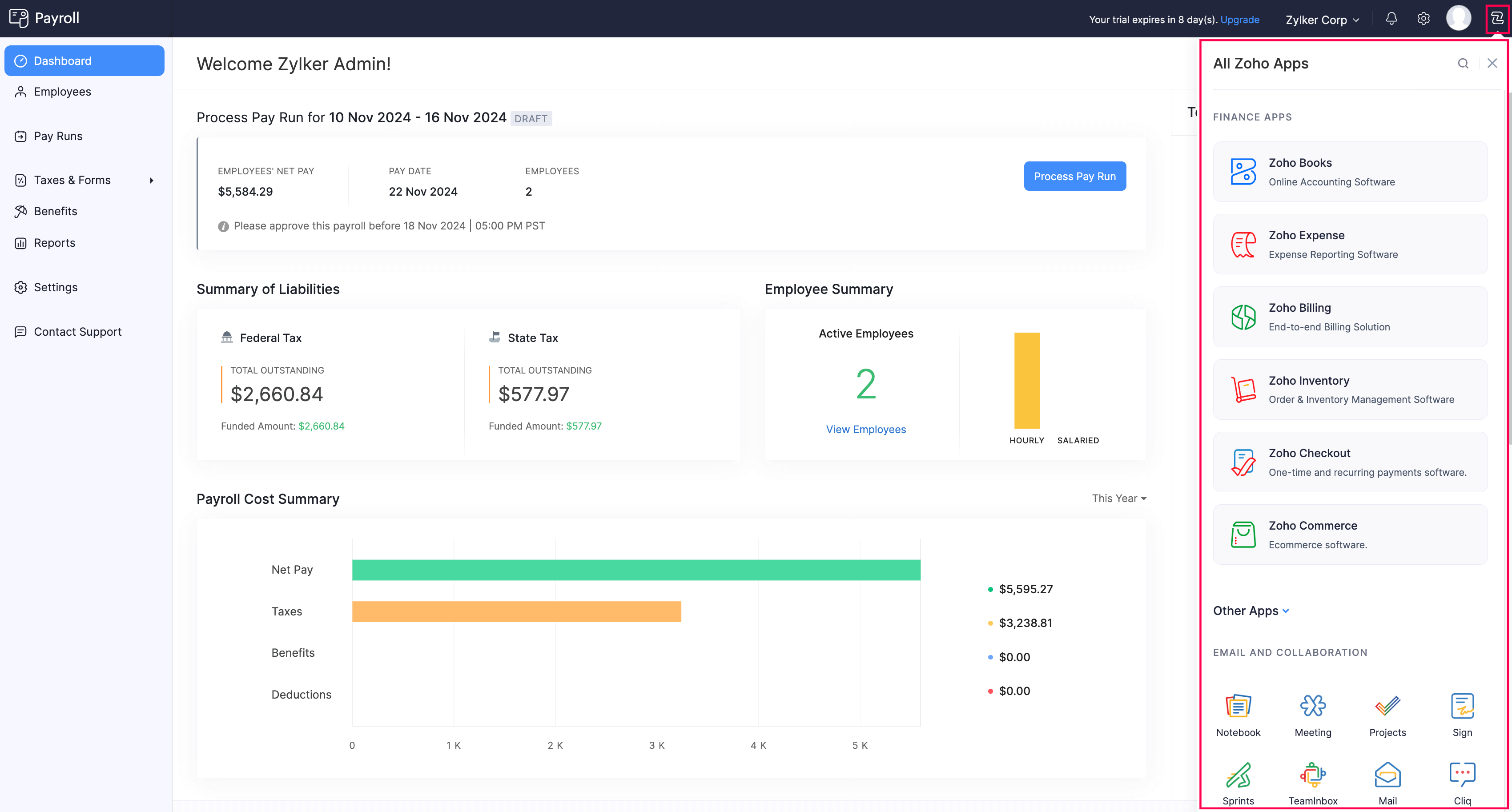 Zoho Apps in Zoho Payroll