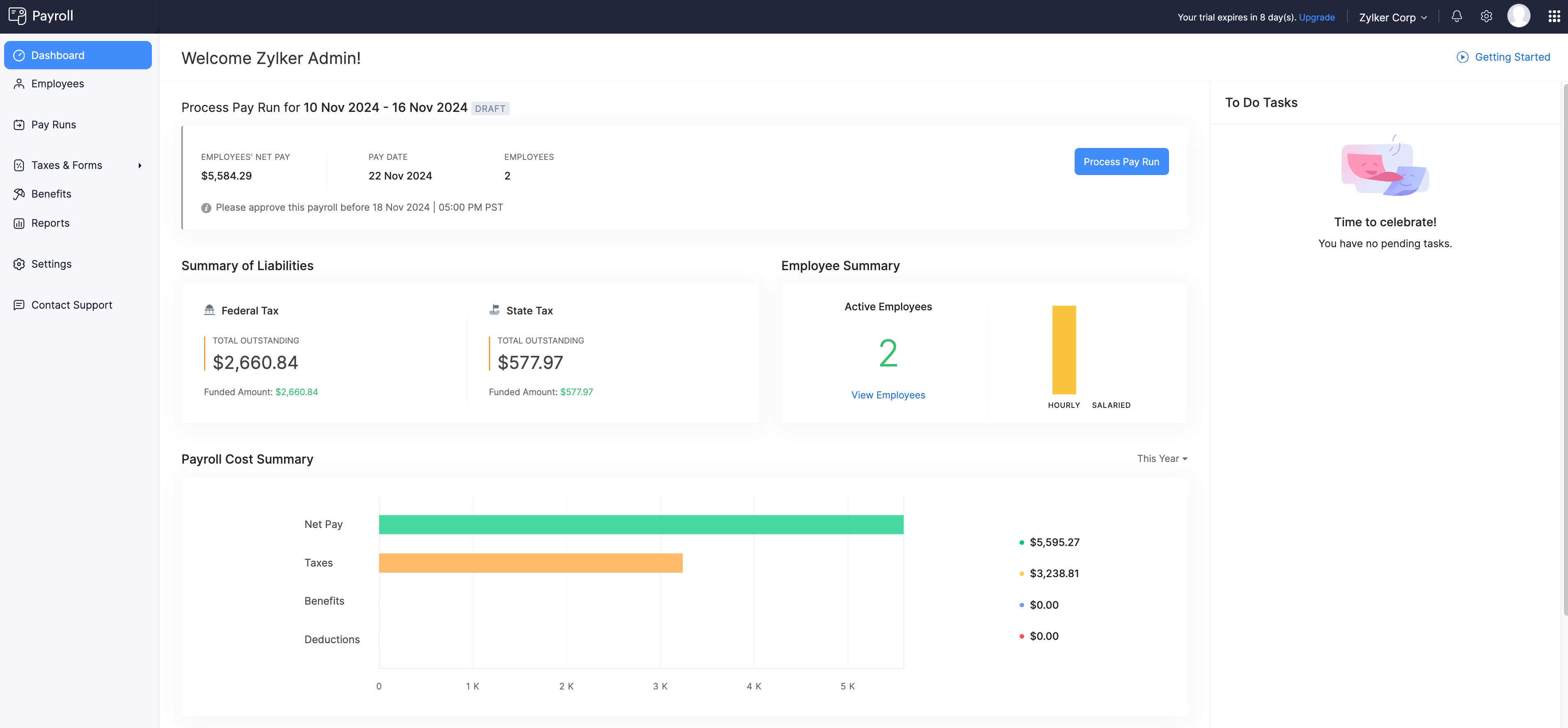 Zoho Payroll Dashboard