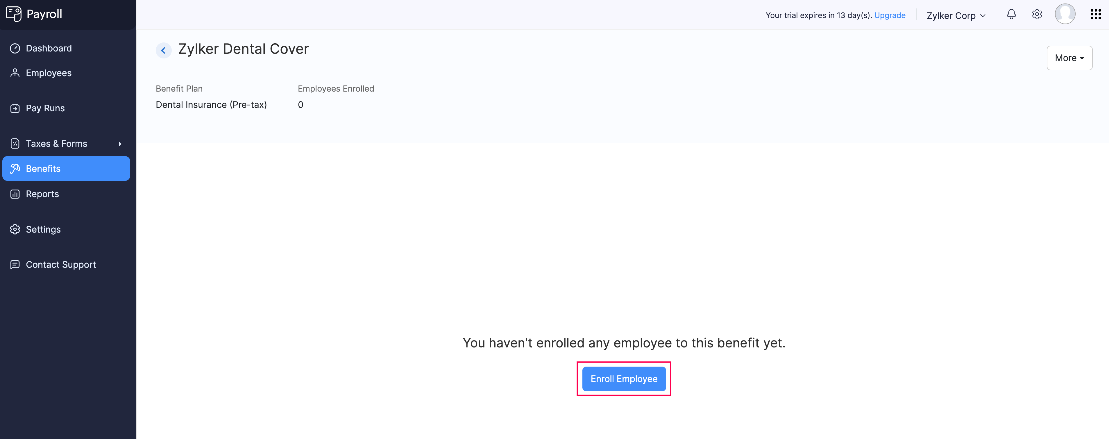 Enrolling Employees to Benefit in Zoho Payroll