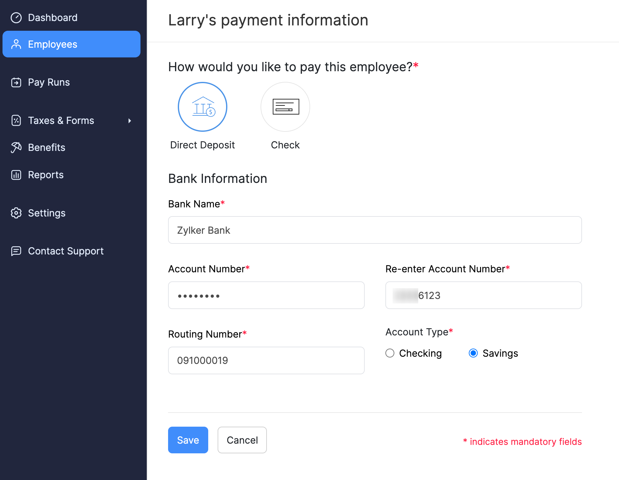 Configure Direct Deposit for Existing Employees