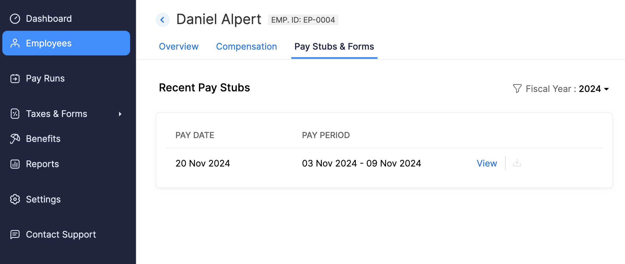 View Button for Employee Pay Stub