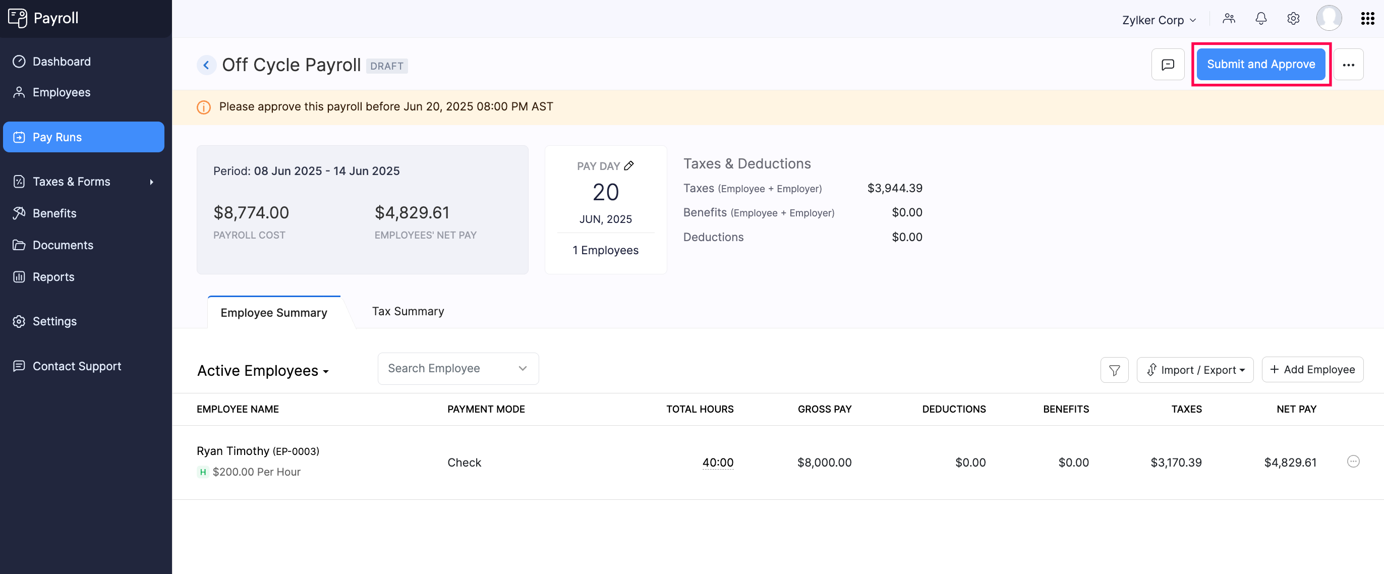 Submit and Approve Off-Cycle Payroll