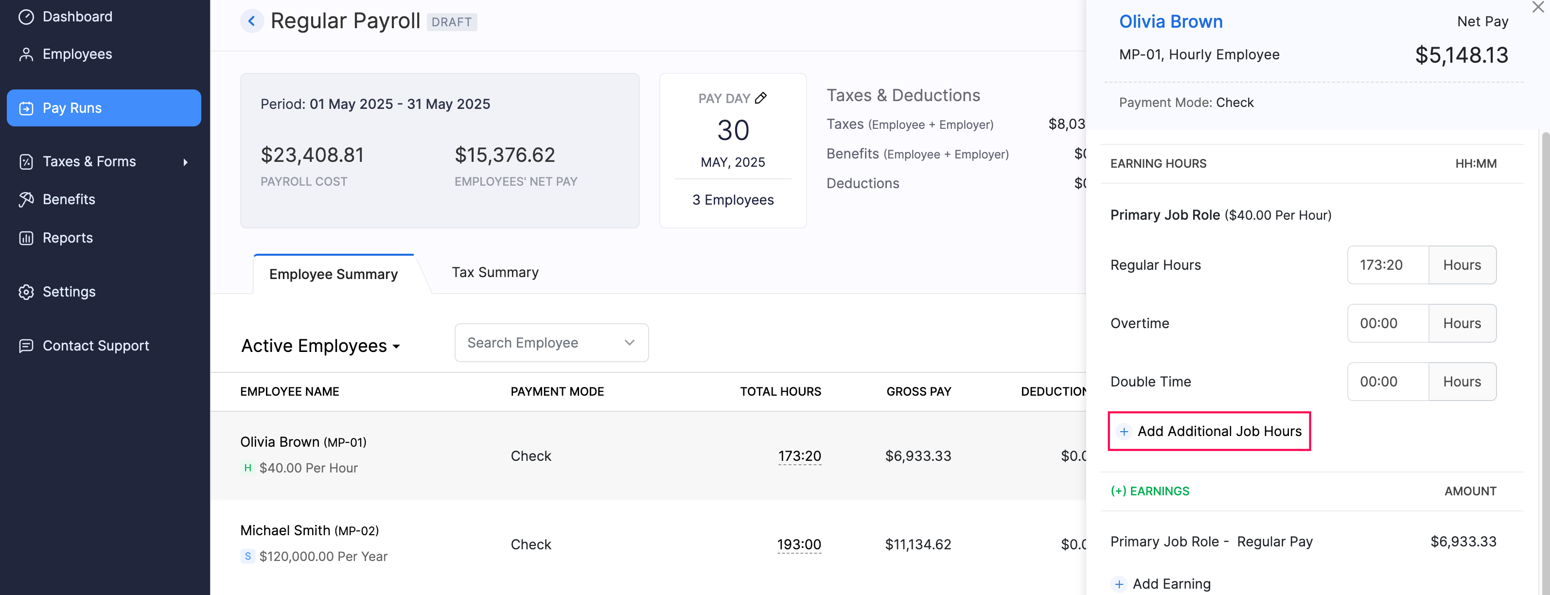 Add Additional Job Hours for Different Job Roles of an Employee