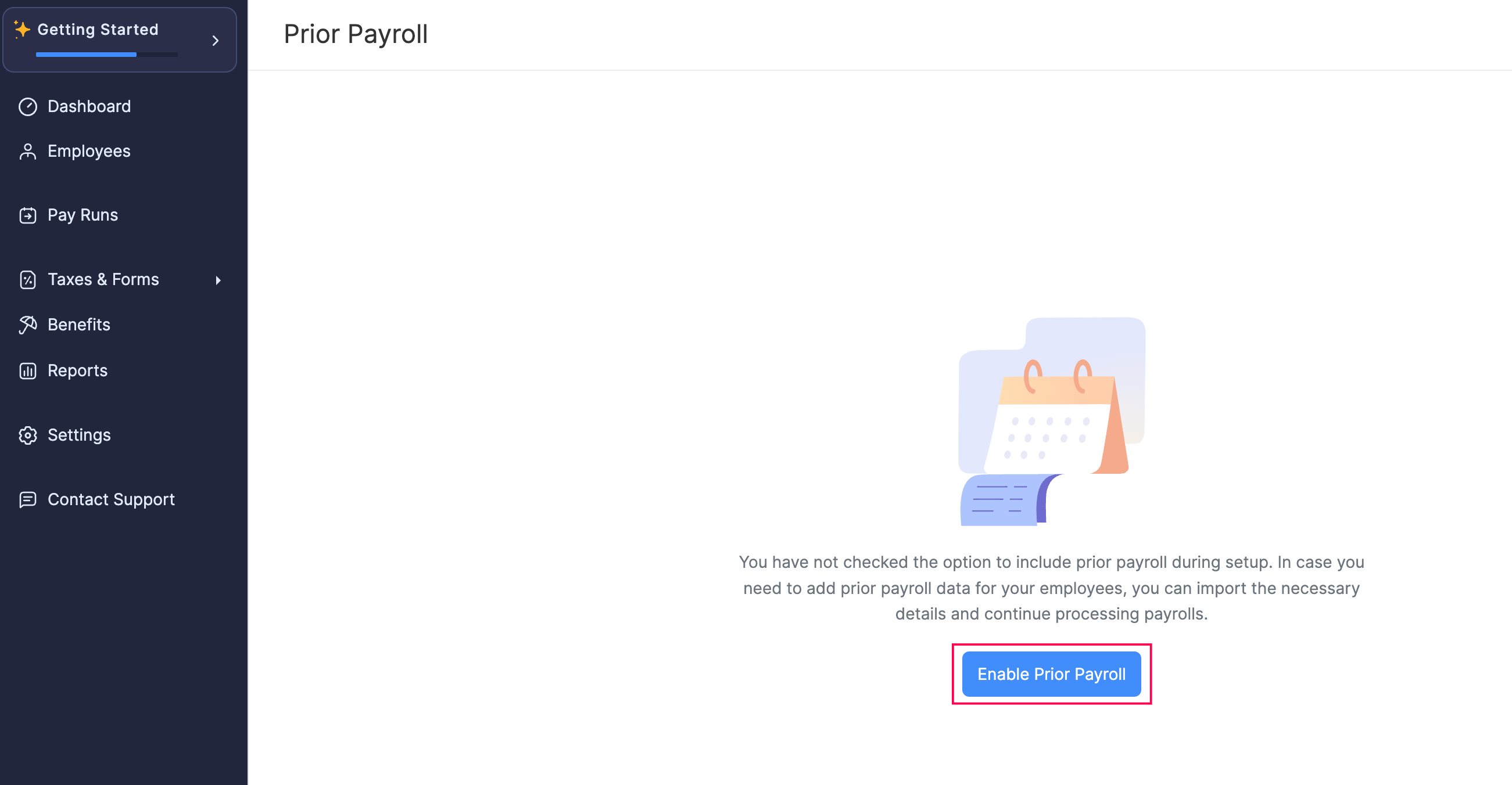 Enable Prior Payroll in Zoho Payroll