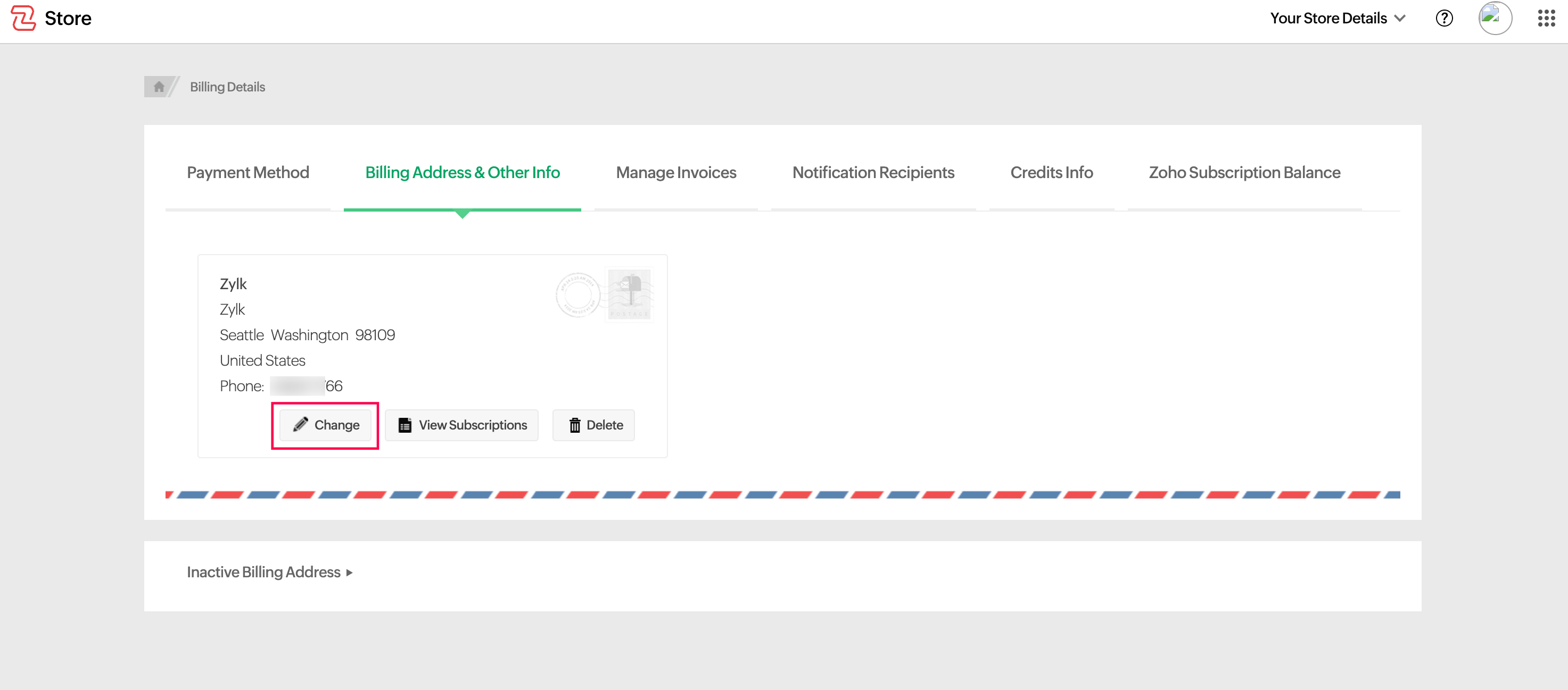 Change the Billing Address of Your Current Organization