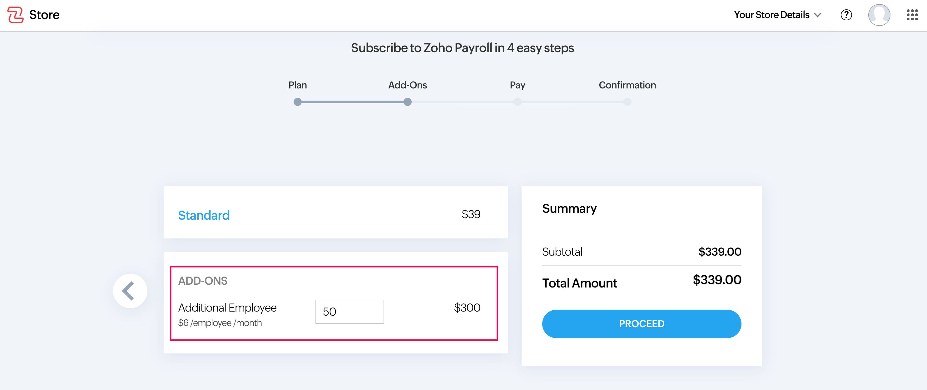 Purchase Employee Units as Add-Ons in Zoho Payroll