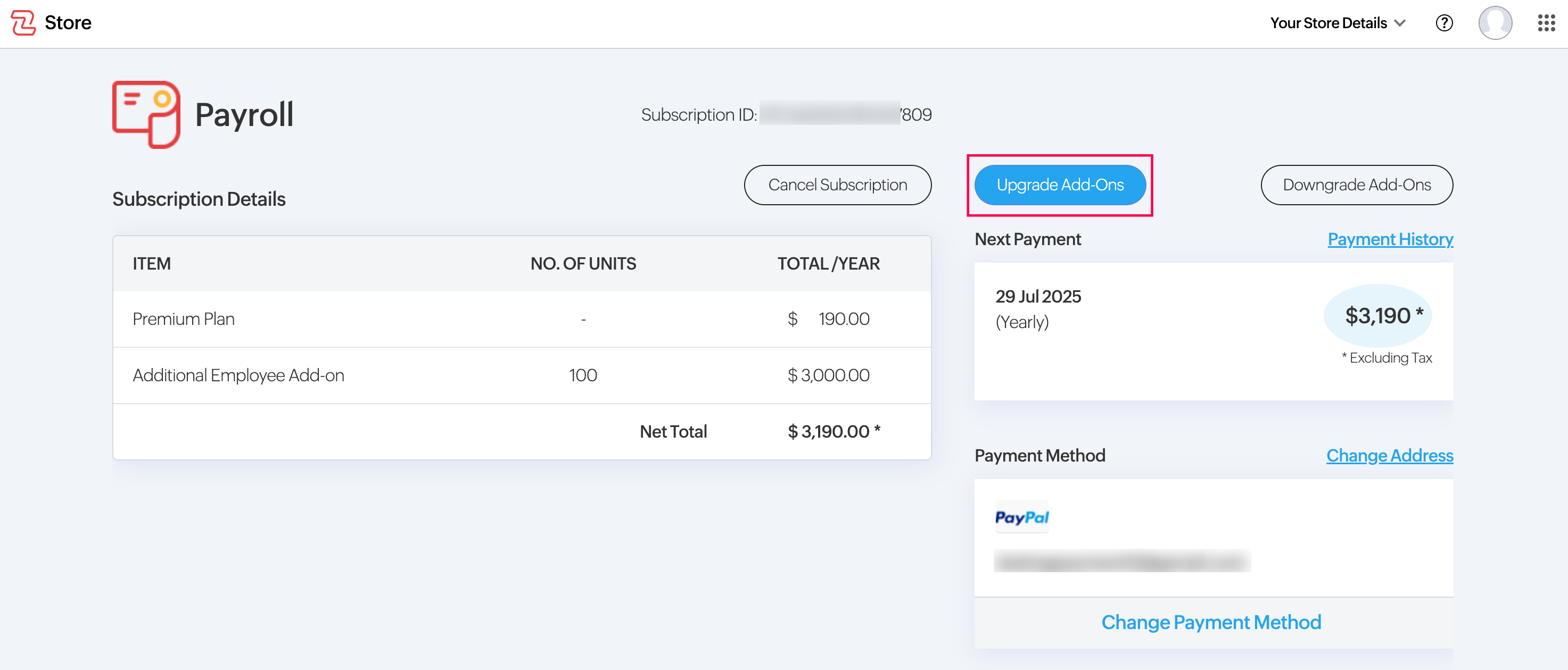 Upgrade Add-Ons in Zoho Payroll