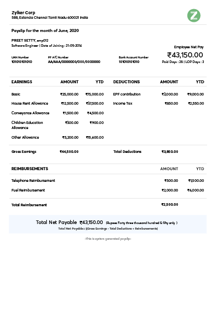 salary slip format india