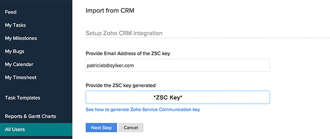 Provide ZSC Key