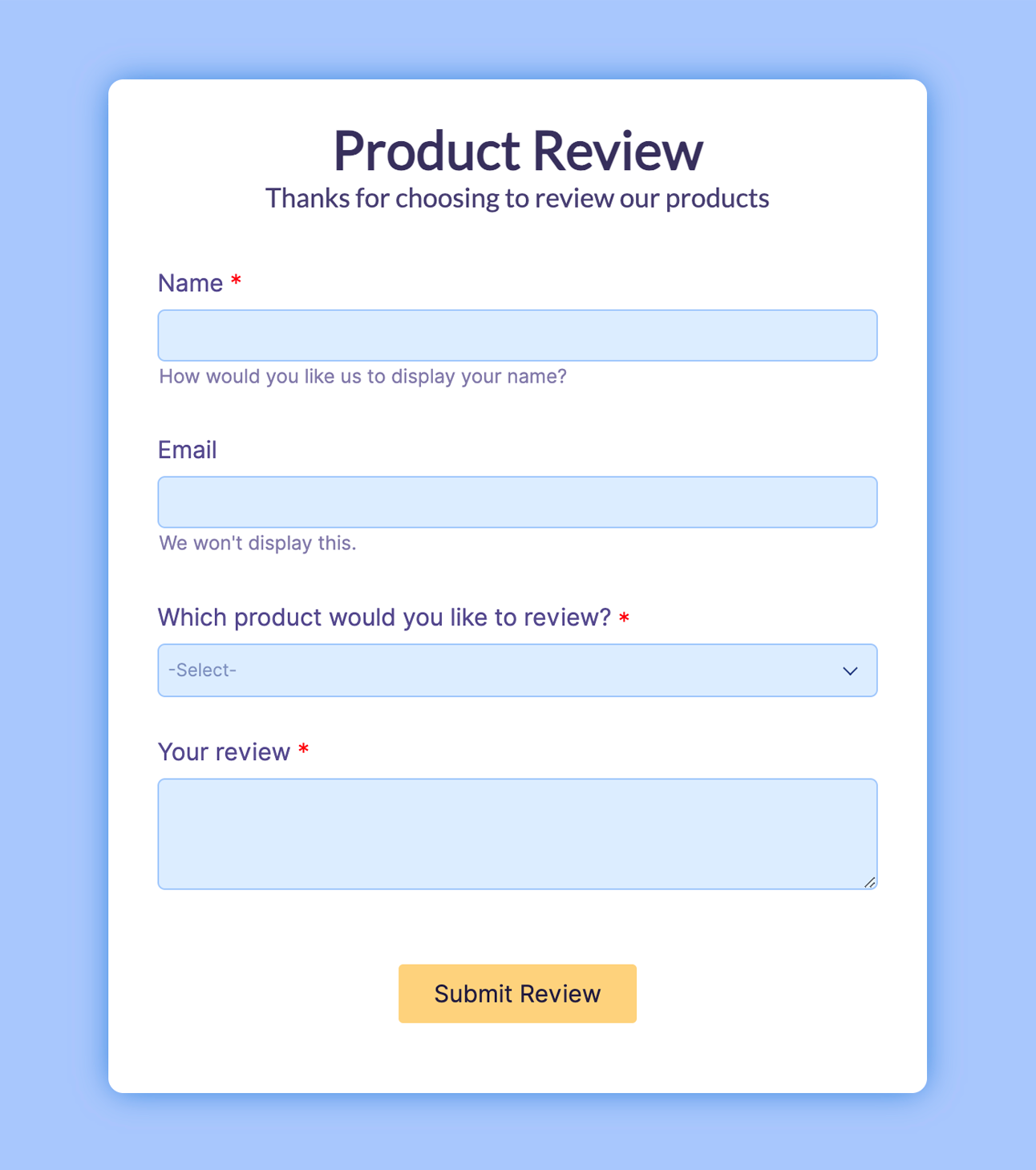 Product Form Templates - Create Online Product Forms for Website