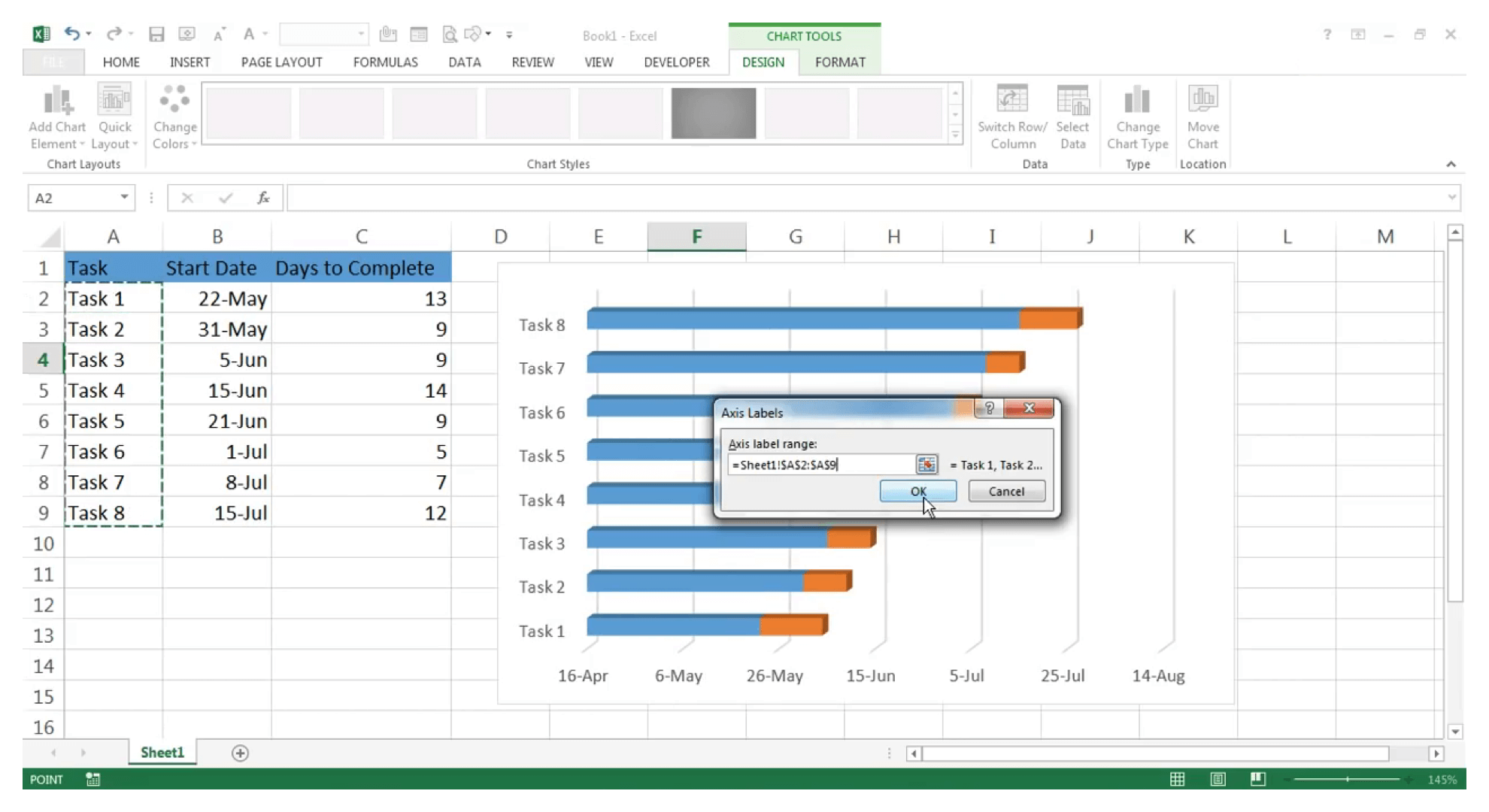 Excelでガントチャートを作成する方法