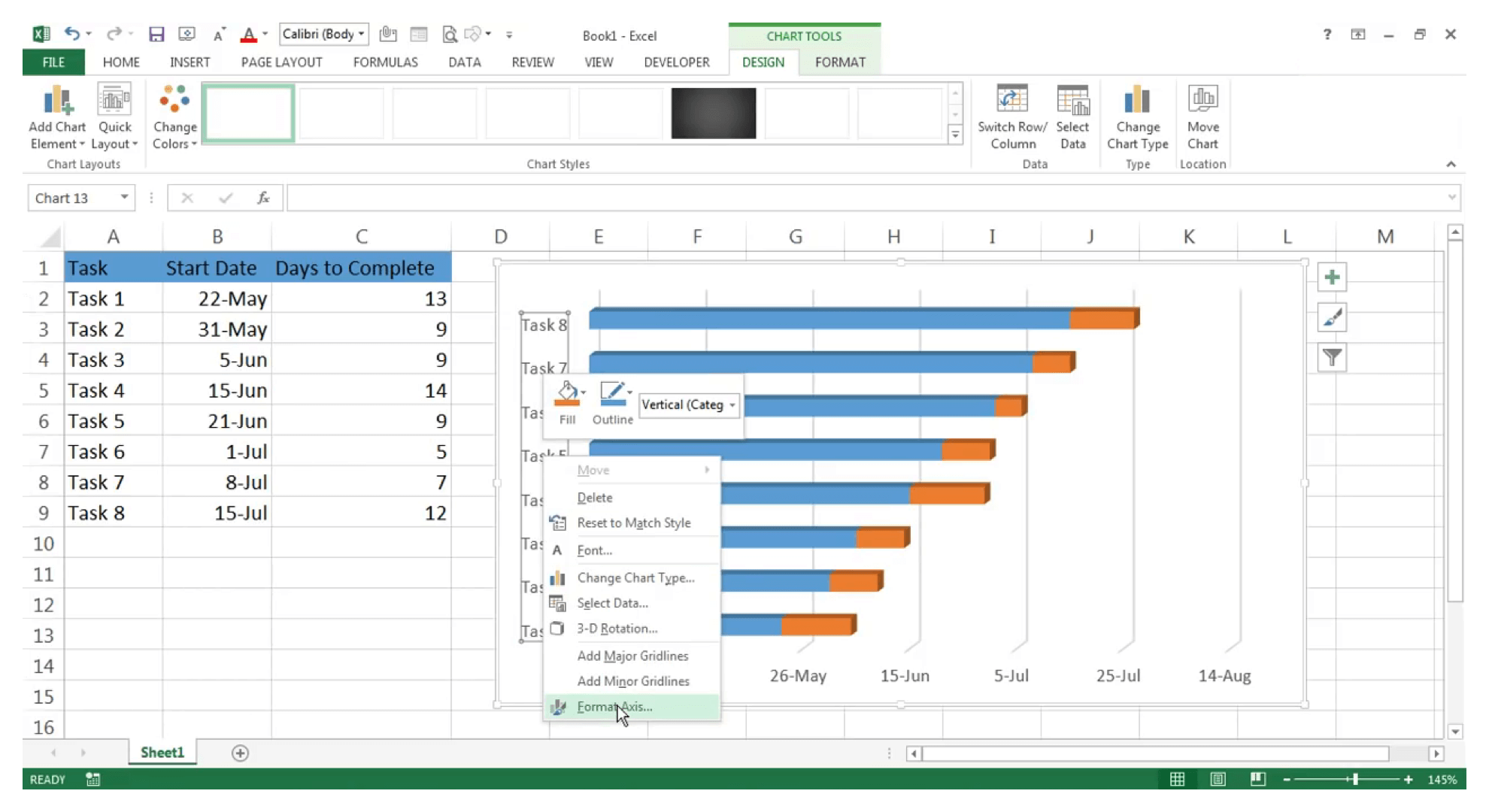 Excelでガントチャートを作成する方法