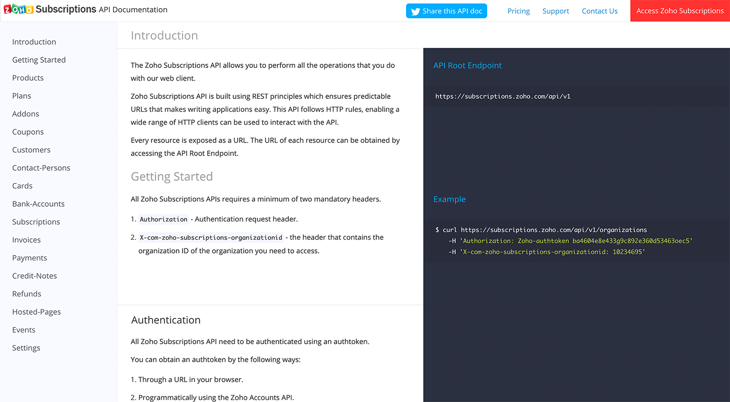 Zoho Subscriptions’ API