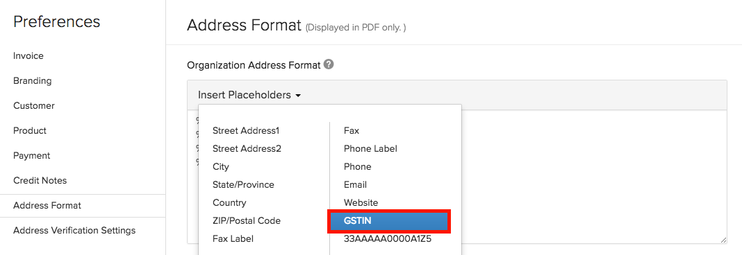 Display GSTIN on invoices