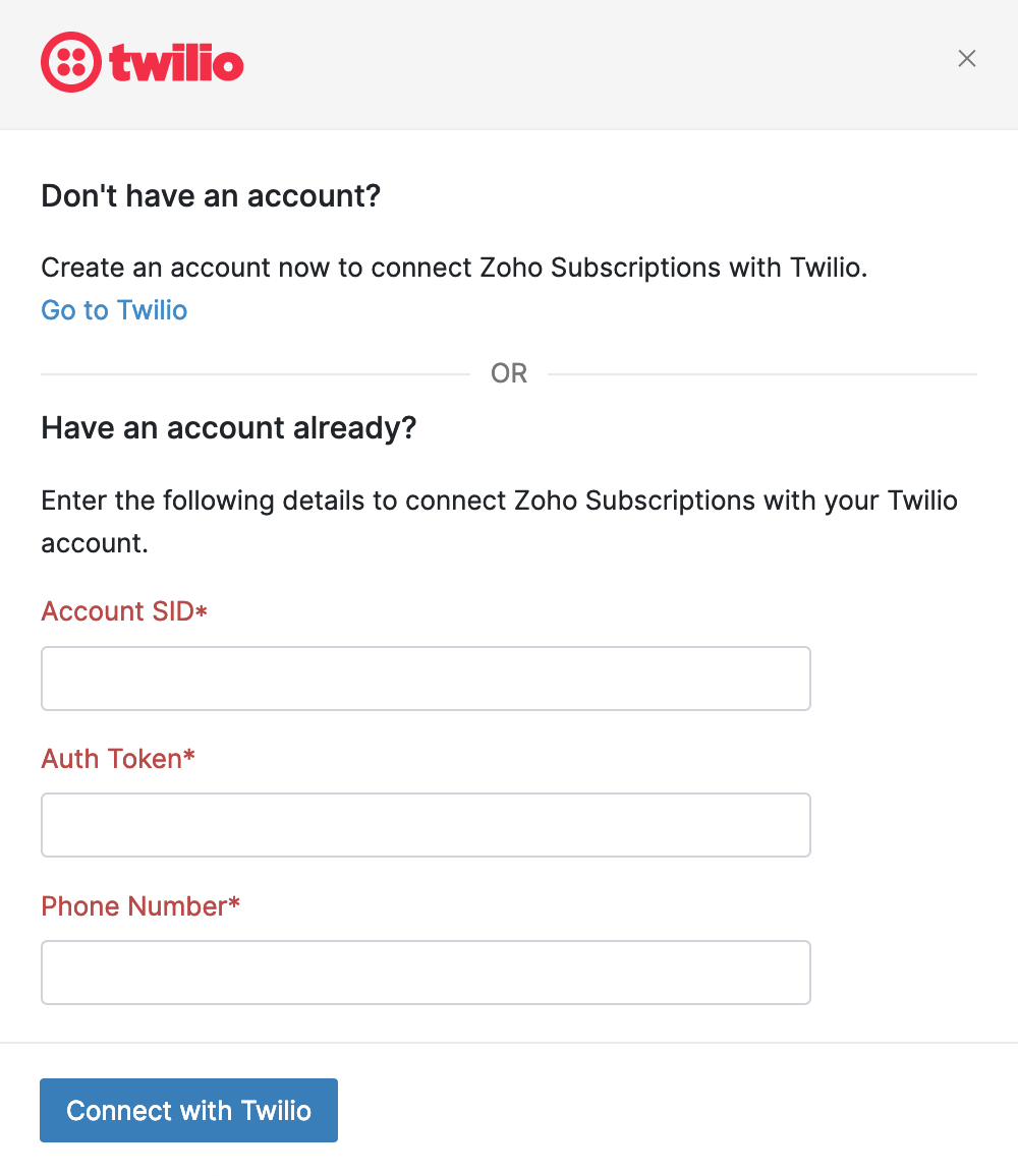 Twilio Enter Credentials