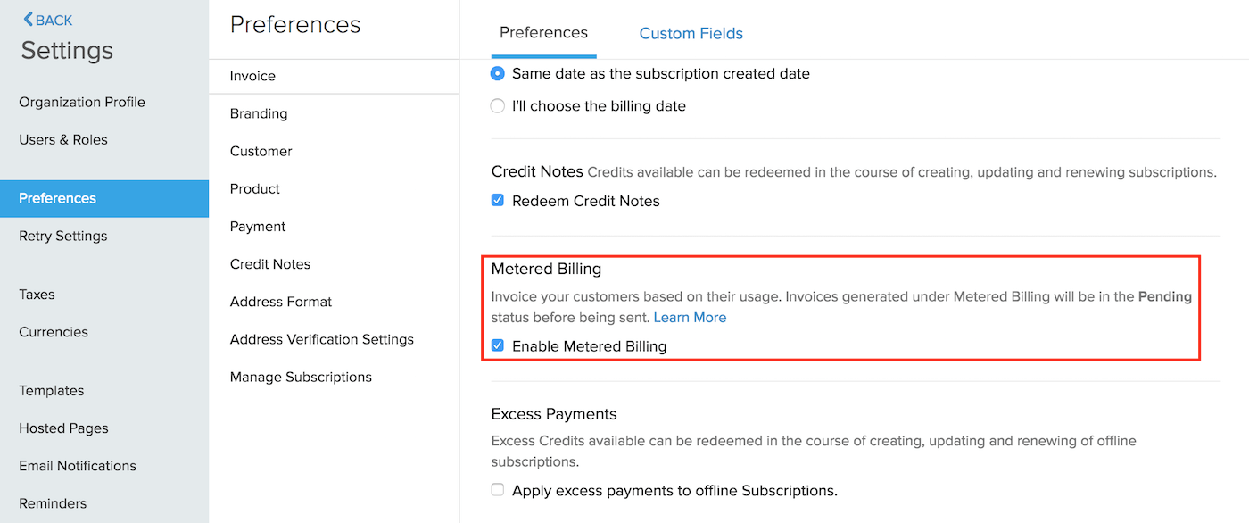 Enabling Metered Billing