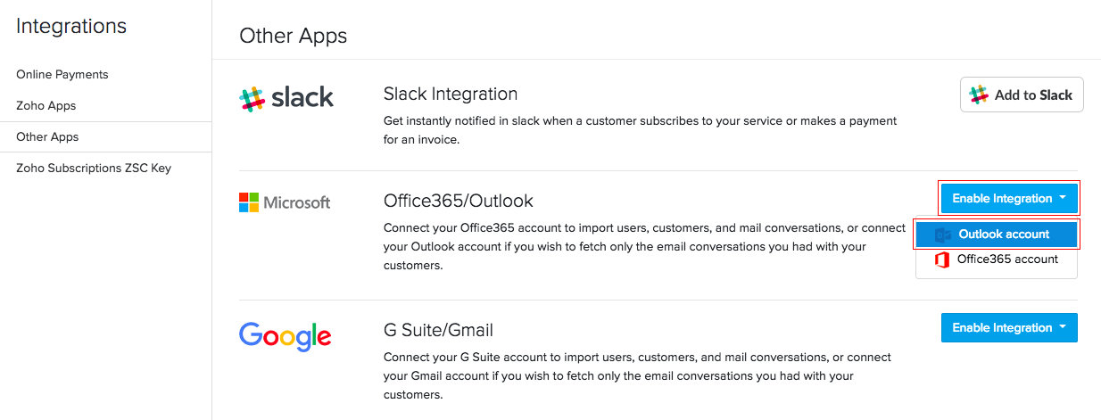 zoho outlook integration cost