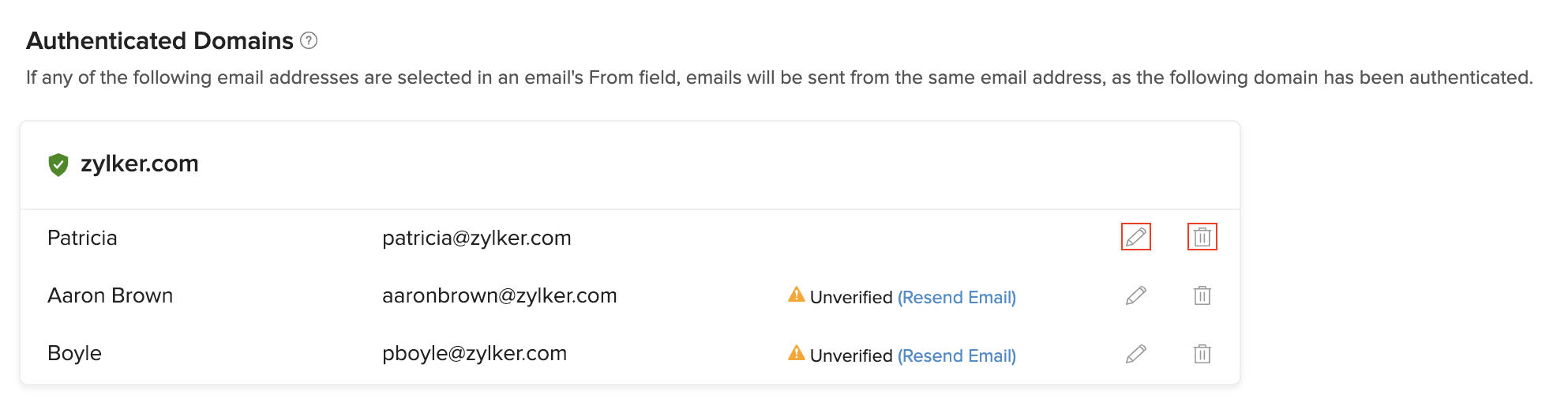 Edit & Delete Email Sender Addresses