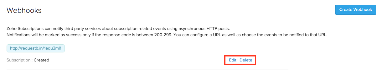 Editing/Deleting a webhook