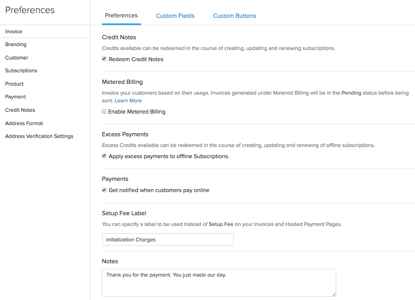 Preference Invoice Settings 2