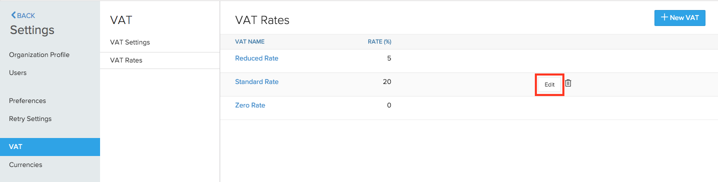 Edit VAT Rate