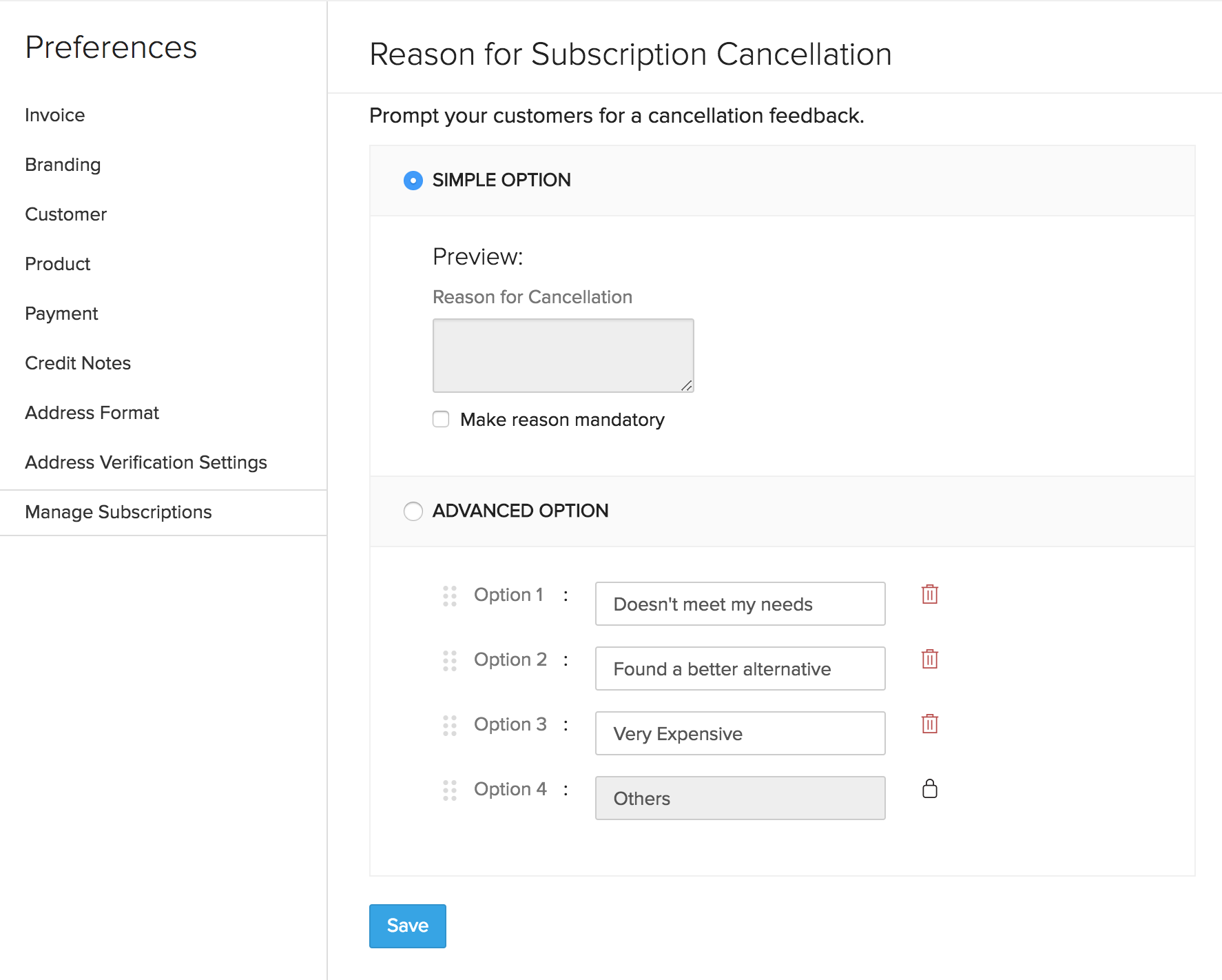 Cancel configurations