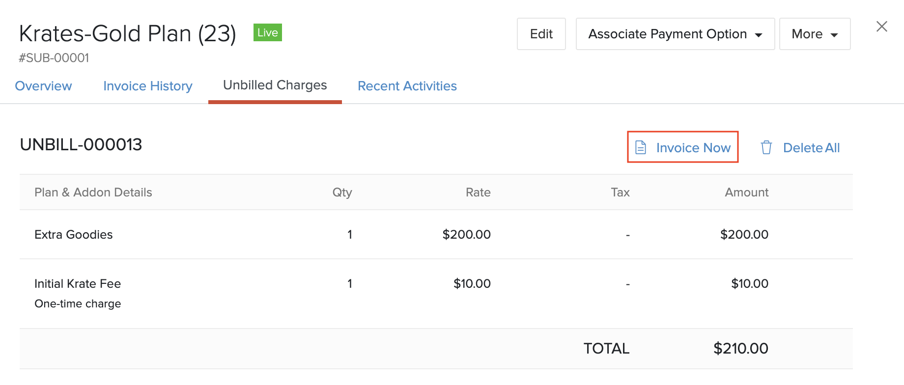 Invoice Unbilled Charges