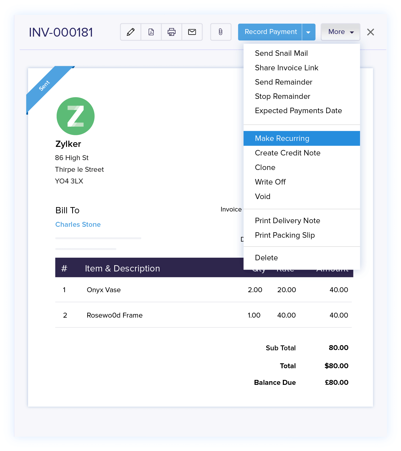 zoho invoice verify view