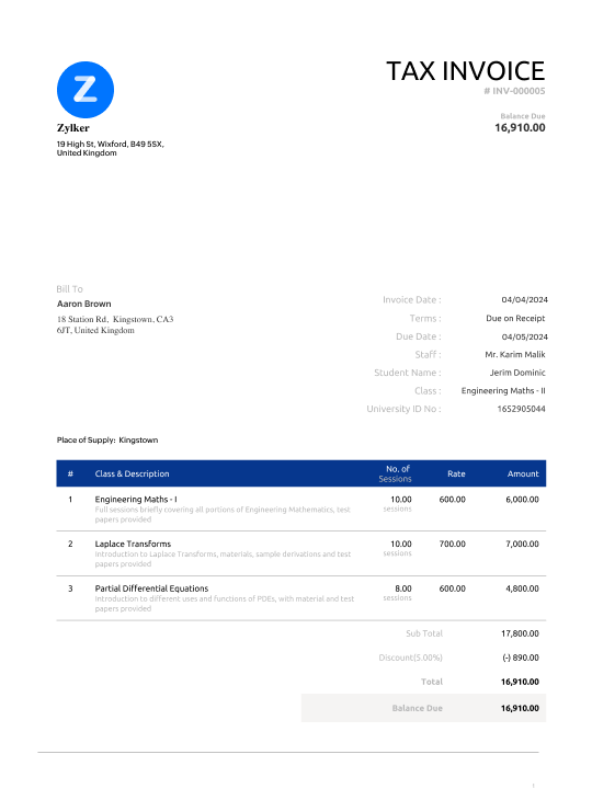 Zoho Invoice - Custom Templates