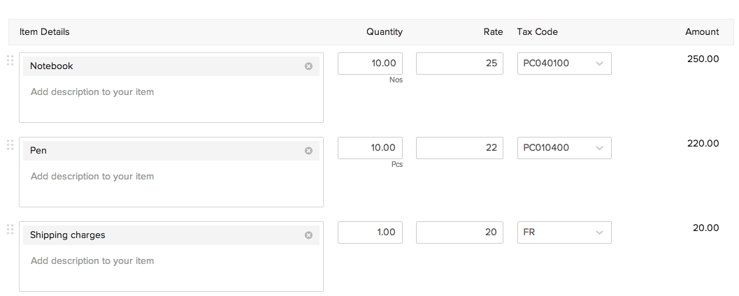 Shipping charges