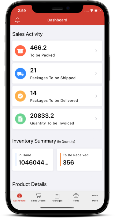 Zoho Inventory Dashboard | Desktop & Mobile