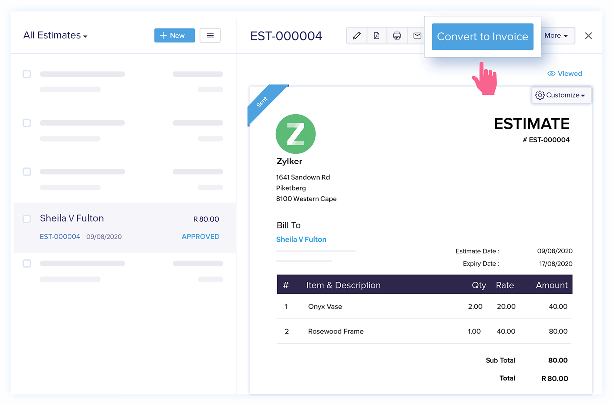 Convert Estimates to Invoices - Estimate & Invoice Software for Small Business | Zoho Books